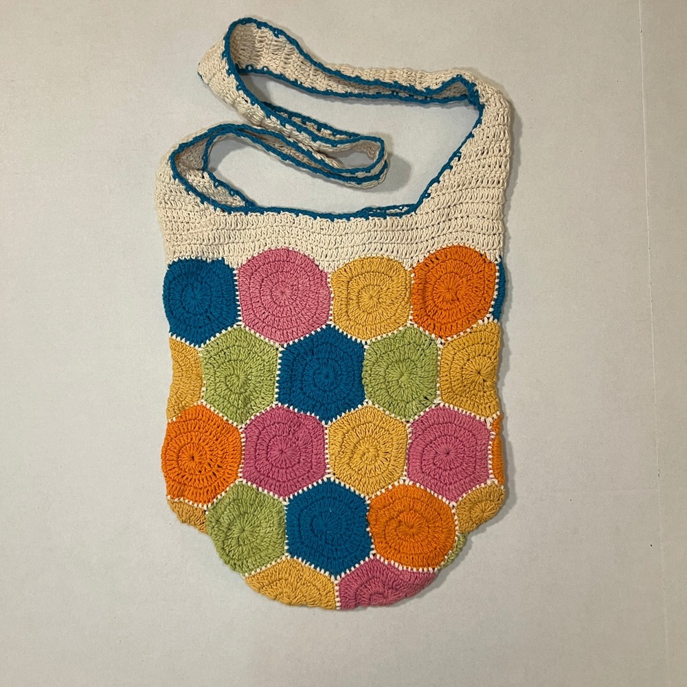 Boho Hippie Crochet Festival Bag VTG Handmade Womens OS Shoulder Bag‎ Multi USA